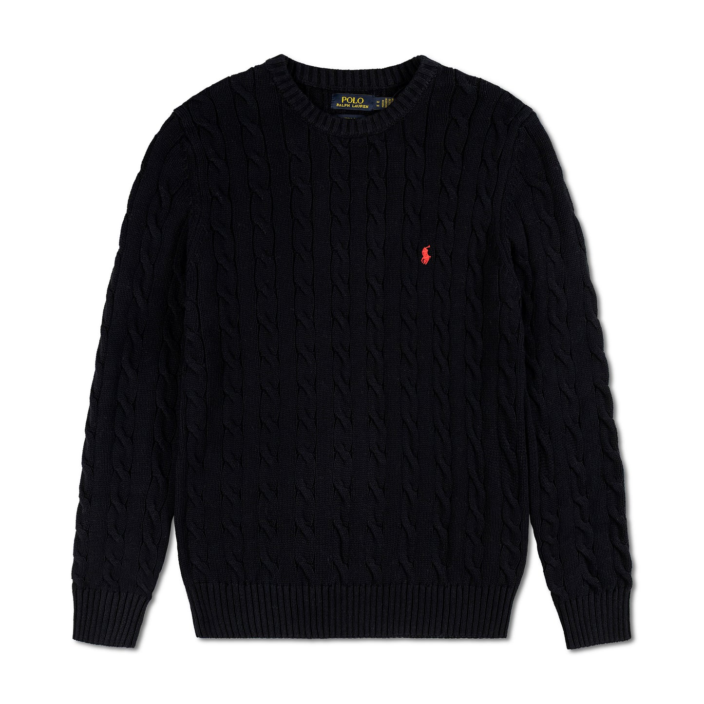 Round Neck Cable-Knit Woolen Sweater Black RNS-01