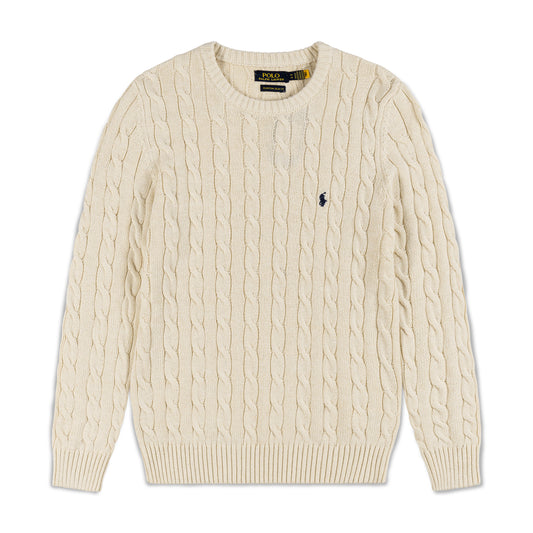 Round Neck Cable-Knit Woolen Sweater Cream RNS-02