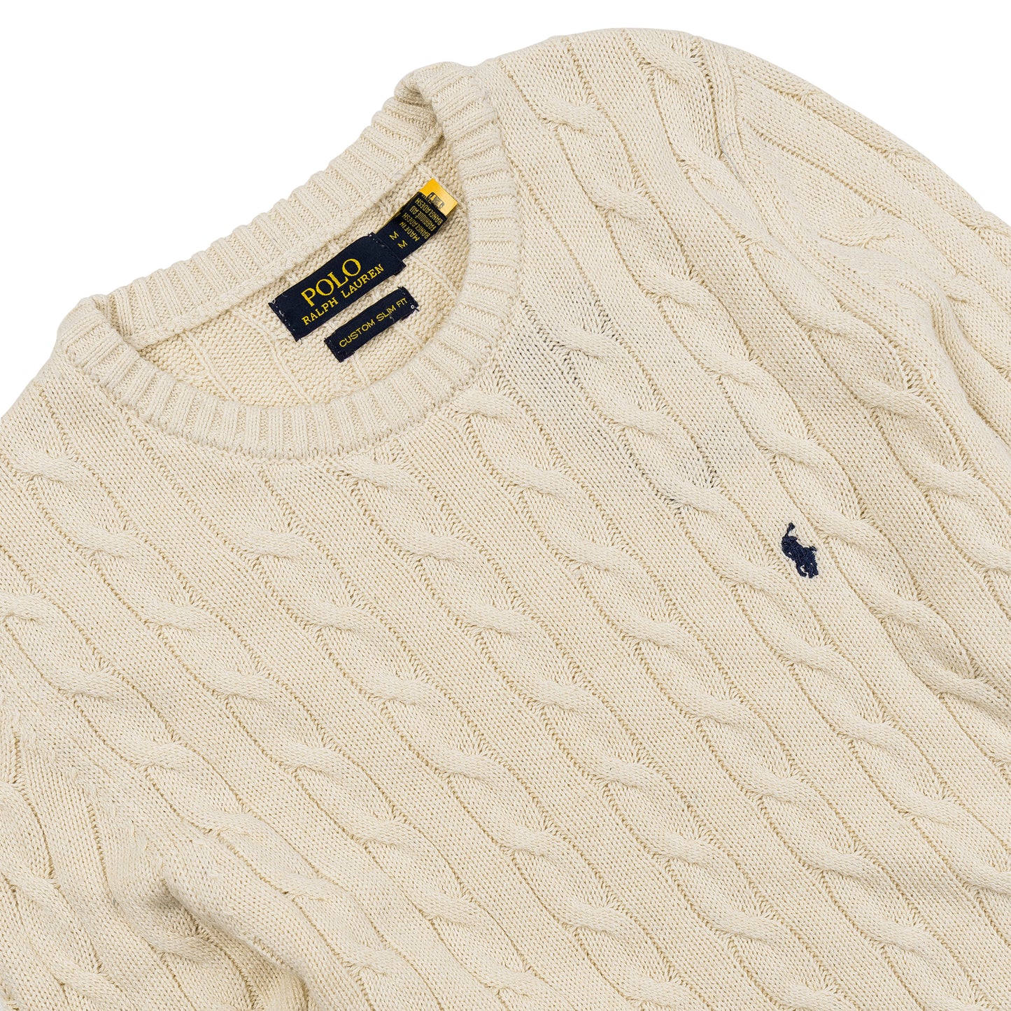 Round Neck Cable-Knit Woolen Sweater Cream RNS-02