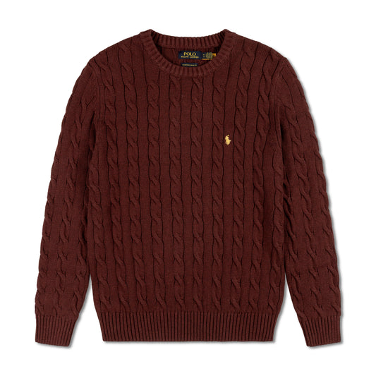 Round Neck Cable-Knit Woolen Sweater Maroon RNS-07