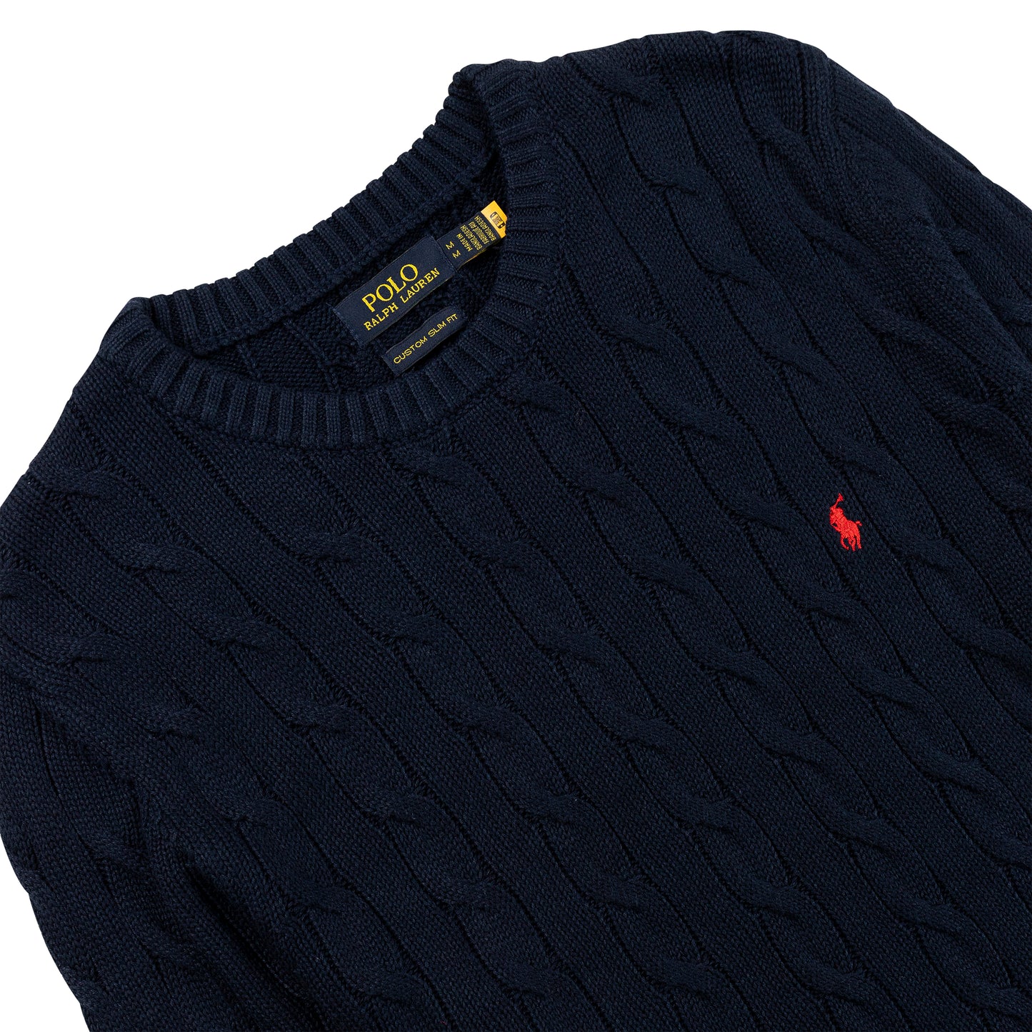 Round Neck Cable-Knit Woolen Sweater Navy Blue RNS-05