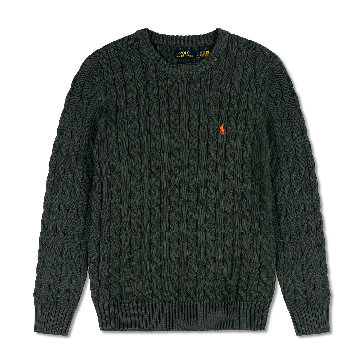 Round Neck Cable-Knit Woolen Sweater Olive RNS-06