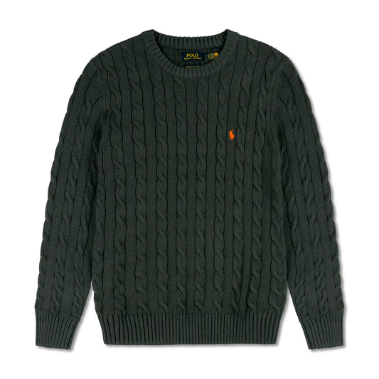 Round Neck Cable-Knit Woolen Sweater Olive RNS-06