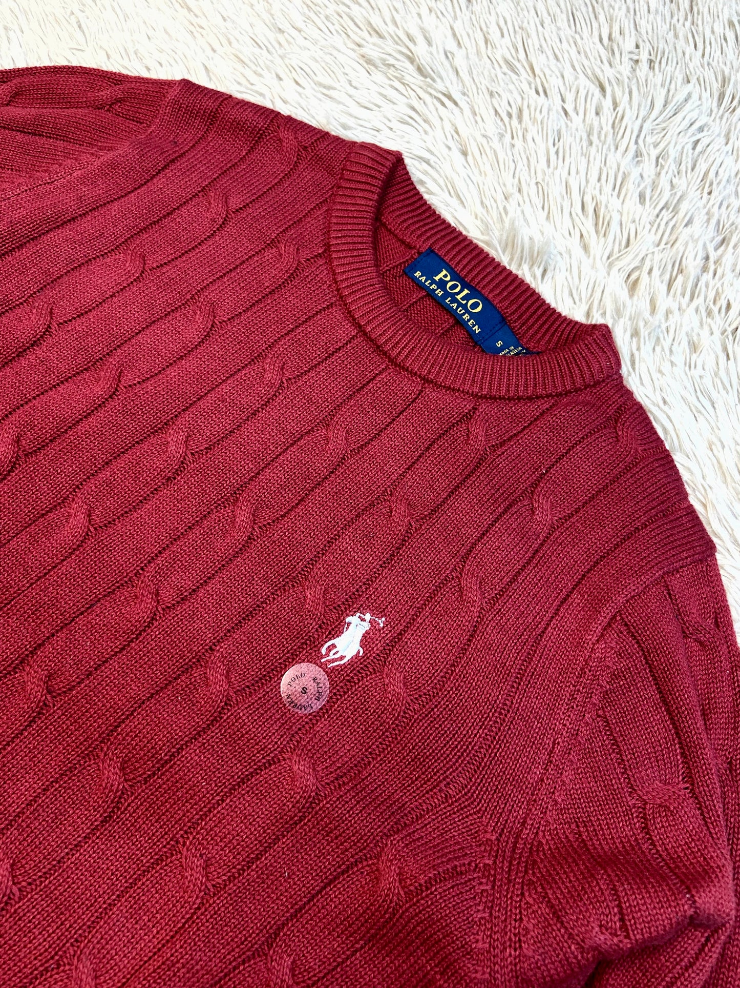 Cable-Knit Woolen Sweater RL Wine Red