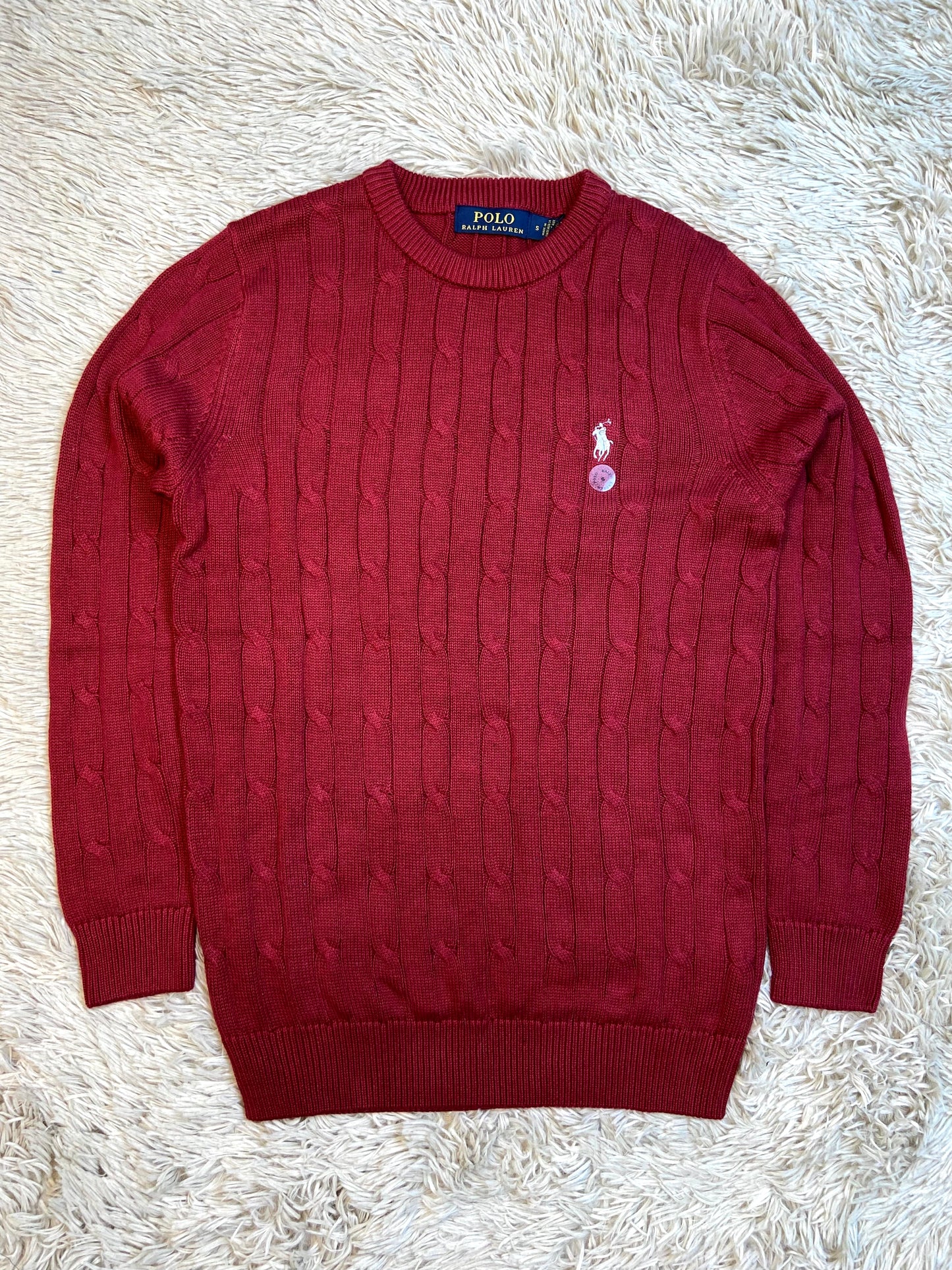 Cable-Knit Woolen Sweater RL Wine Red