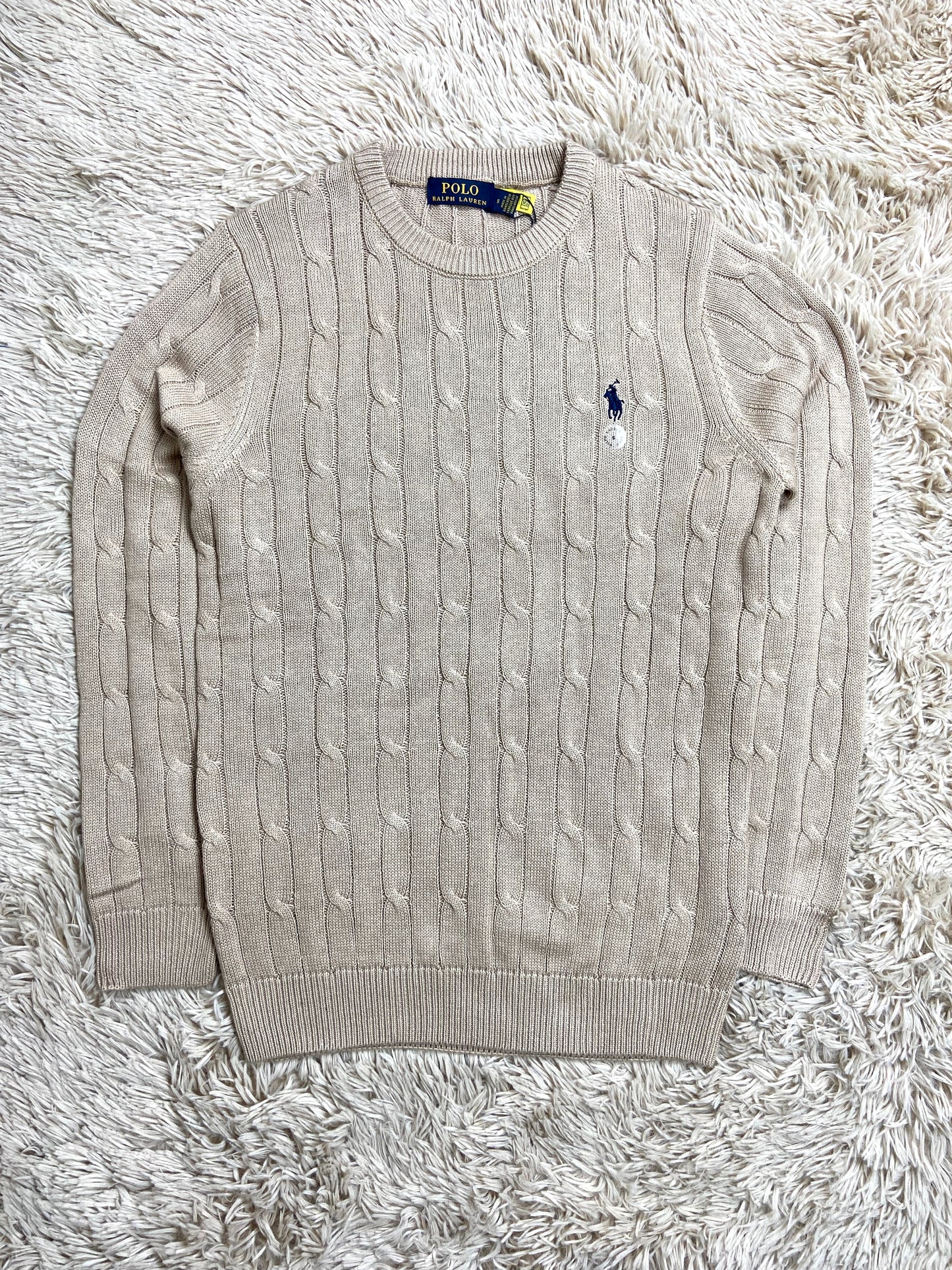 Cable-Knit Woolen Sweater RL Beige Cream